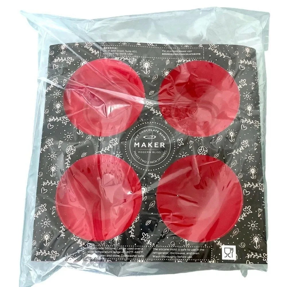 Bennkai Hot Chocolate Bomb Maker 4 Silicone Baking Molds Red New